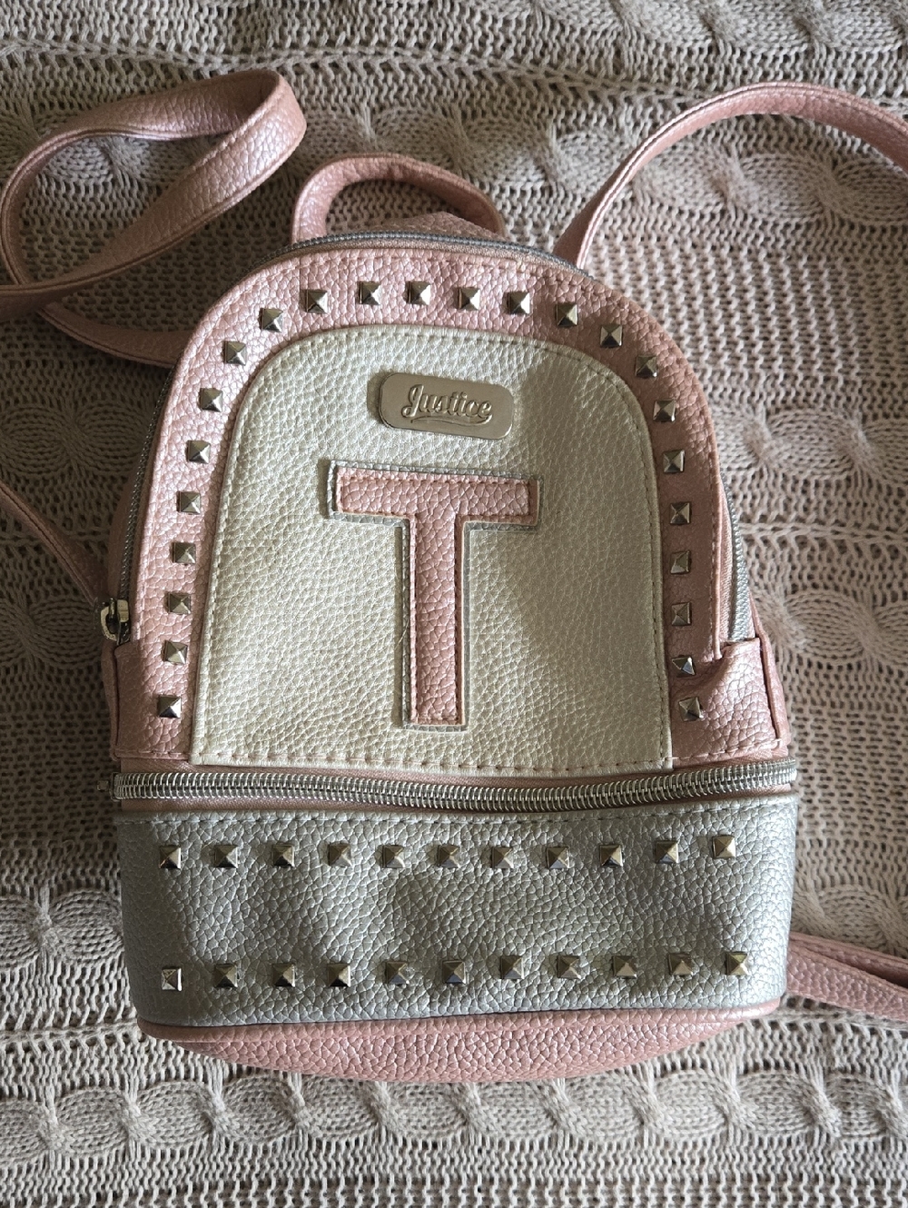 Justice Pink Studded Mini Backpack or Purse with T